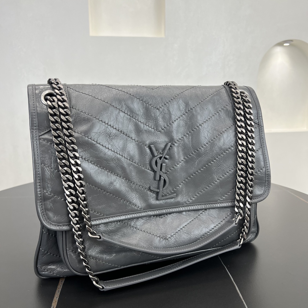 Saint Laurent Niki Large Vintage Calfskin Handbag Shoulder Bag Dark Grey 498883